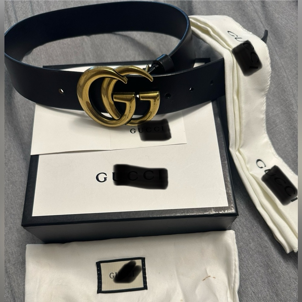 Double G black leather belt